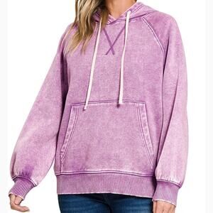 Zenana Acid Washed Purple Hoodie
